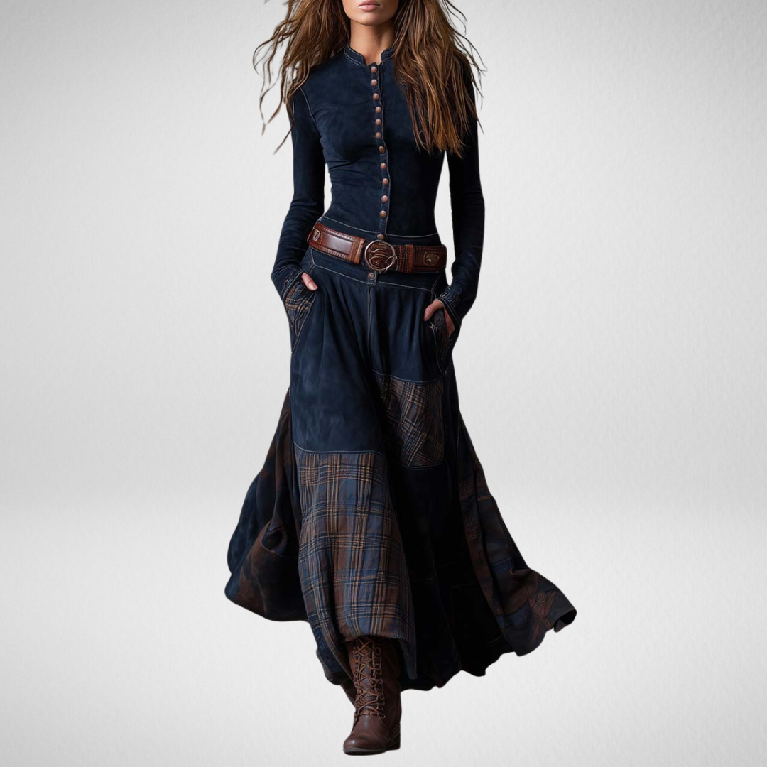 Azucena | Maxi šaty z ekologické kůže s páskem